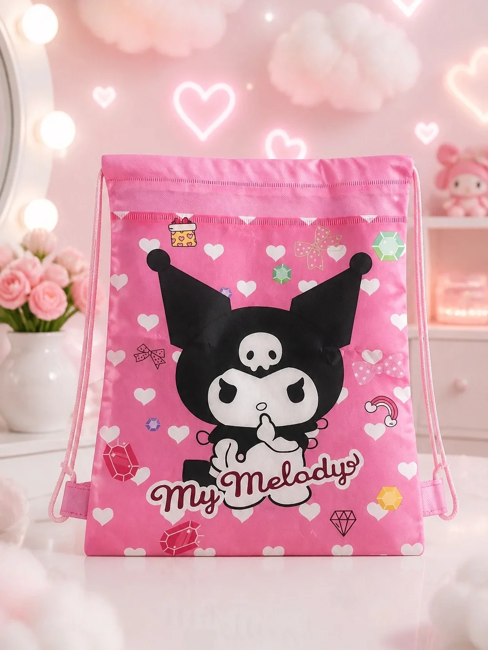 Sanrio My Melody Medium Size Nylon  Drawstring Bag